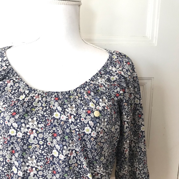 J Crew Liberty Junes Meadow Peasant Top Blue Floral Cotton Oversize - Picture 2 of 5